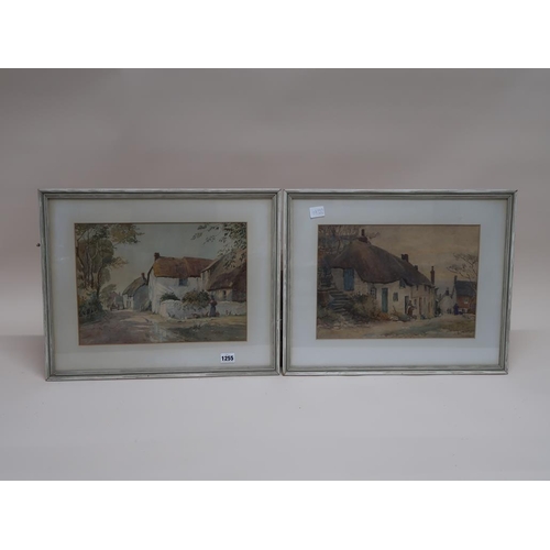 1255 - J E MACE - PAIR OF LATE 19C VILLAGE STREET & ROW OF THATCHED COTTAGES, SIGNED WATERCOLOURS, EACH APP... 