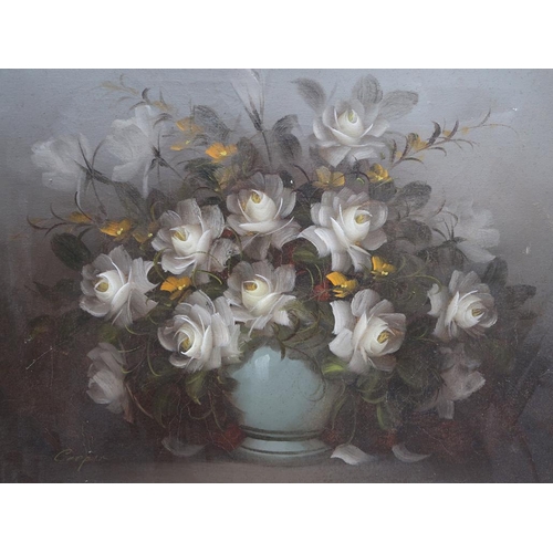 1256 - COOPER - VASE OF ROSES, FRAMED OIL ON CANVAS, 39CM X 49CM