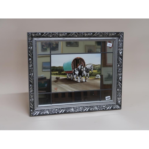 1257 - MIRROR PICTURE - THE GYPSY WAGON, SIGNED J W TAYLOR, 50CM X 60CM