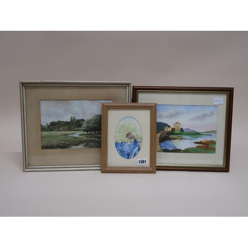 1261 - RUTH COX - THREE F/G WATERCOLOURS, VARIOUS SUBJECTS TO INCL SQUIRREL