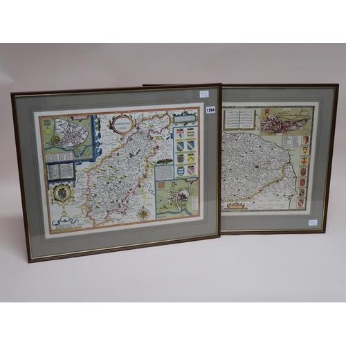 1264 - TWO FRAMED ANTIQUE COLOURED MAPS - NORTHAMPTONSHIRE & NORFOLK