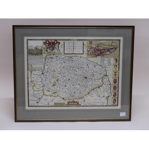 1264 - TWO FRAMED ANTIQUE COLOURED MAPS - NORTHAMPTONSHIRE & NORFOLK