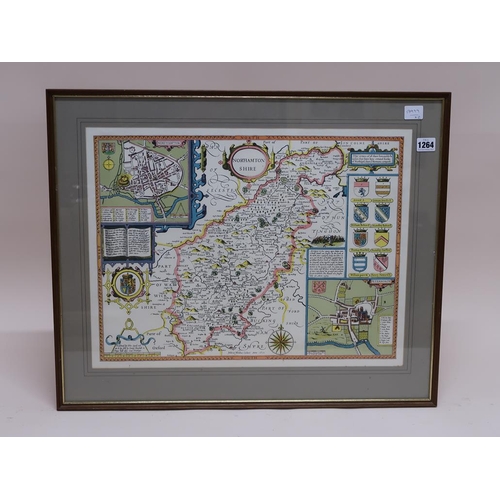 1264 - TWO FRAMED ANTIQUE COLOURED MAPS - NORTHAMPTONSHIRE & NORFOLK