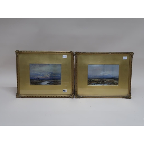 1266 - SIGNED IN MONO 'JKH' - PAIR, SUNSET OVER THE MARSHLAND & NORTHERN LANDSCAPE, EACH 17CM X 25CM