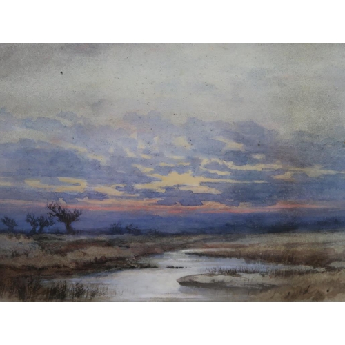 1266 - SIGNED IN MONO 'JKH' - PAIR, SUNSET OVER THE MARSHLAND & NORTHERN LANDSCAPE, EACH 17CM X 25CM