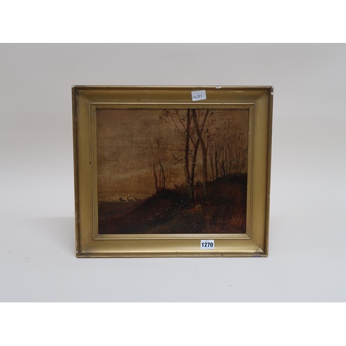 1270 - SIGNED INDISTINCTLY - DEER IN A WINTER LANDSCAPE, SIGNED OIL ON CANVAS, FRAMED, 29CM X 34CM