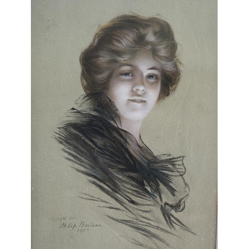 1275 - PHILLIP BOILEAU 1903 - FRAMED COLOURED PRINT, PORTRAIT OF A LADY, 48CM X 28CM