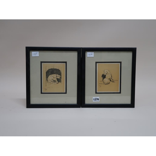 1276 - CECIL ALDIN - TWO FRAMED COLOURED PRINTS, DOGS, EACH 14CM X 10CM