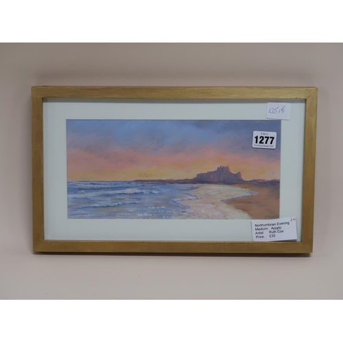 1277 - RUTH COX - NORTHUMBRIAN EVENING, SIGNED ACRYLIC, FRAMED, 13CM X 28CM