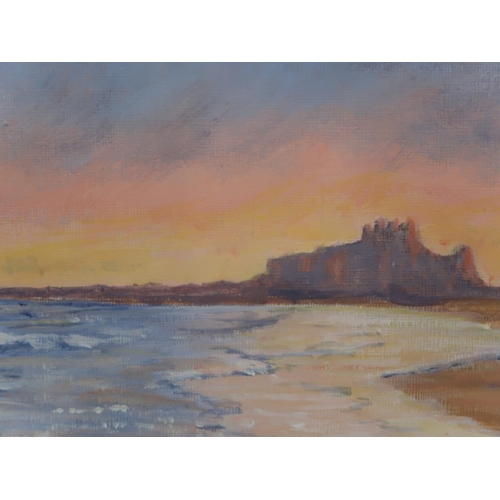 1277 - RUTH COX - NORTHUMBRIAN EVENING, SIGNED ACRYLIC, FRAMED, 13CM X 28CM