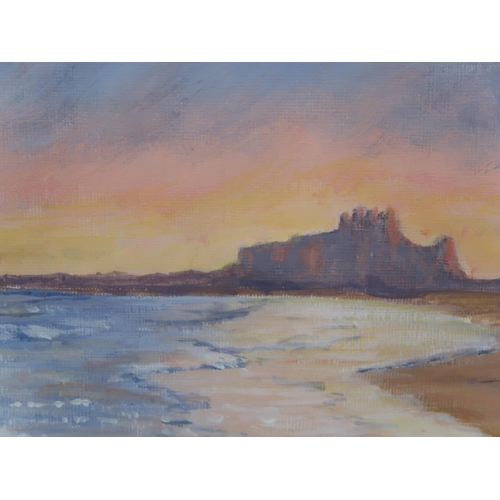 1277 - RUTH COX - NORTHUMBRIAN EVENING, SIGNED ACRYLIC, FRAMED, 13CM X 28CM