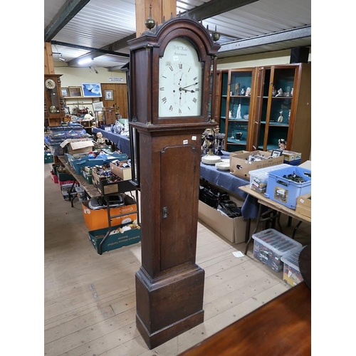 1284 - 19C OAK LONGCASE CLOCK WITH WHITE PAINTED ARCHED DIAL, J W FIELD, AYLESBURY, 10CM H