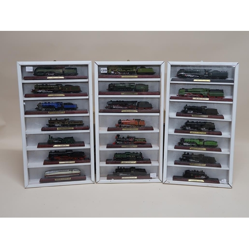 1319 - THREE DISPLAY CASES AND A BOX OF MODEL RAILWAY ENGINES