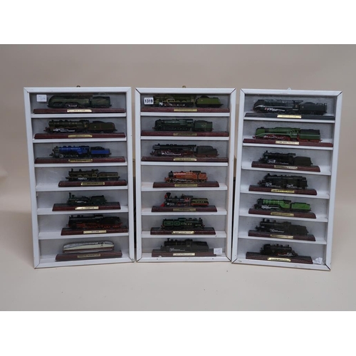 1319 - THREE DISPLAY CASES AND A BOX OF MODEL RAILWAY ENGINES