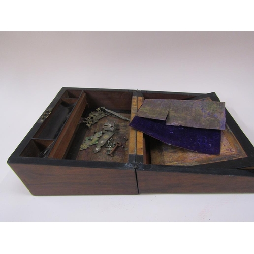 1352 - VICTORIAN BURR WALNUT BRASS INLAID WRITING BOX, 30CM W