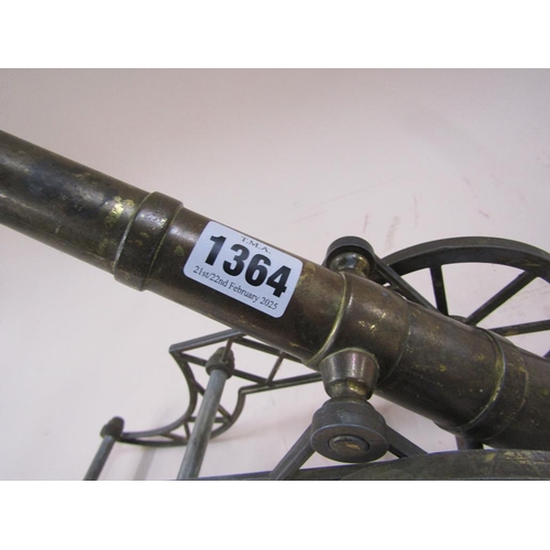 1364 - BRASS MODEL CANNON, BARREL 28CM L