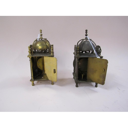 1365 - TWO BRASS LANTERN CLOCKS, EACH 17CM H