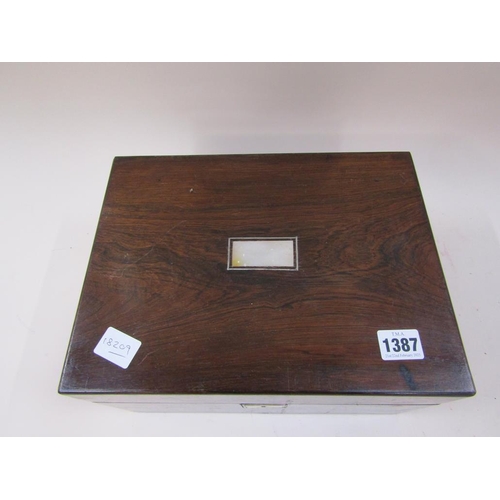 1387 - 19C ROSEWOOD VENEERED WRITING BOX, 30CM W