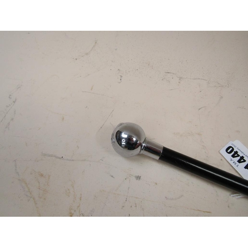 1440 - EBONISED OFFICERS STICK WITH SILVER PLATED KNOB HANDLE, 71CM L