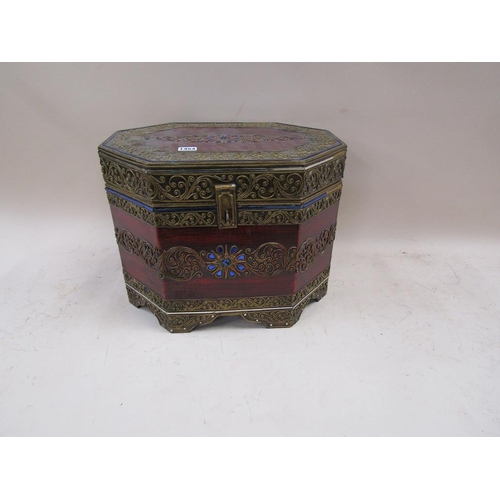 1454 - ORIENTAL OCTAGONAL SHAPED DECORATED BOX AND COVER, 44CM W