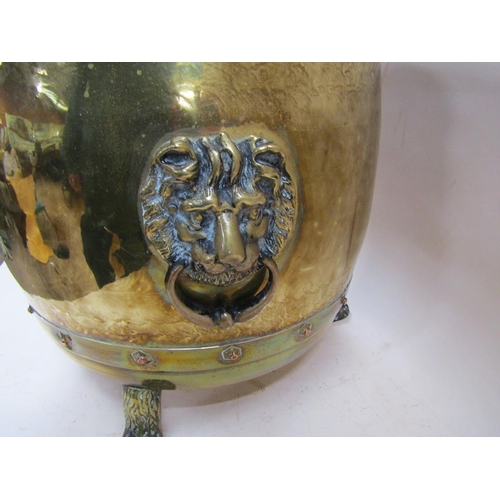 1460 - LATE 19C BRASS JARDINIERE WITH LION MASKS AND PAW FEET, 40CM DIAM