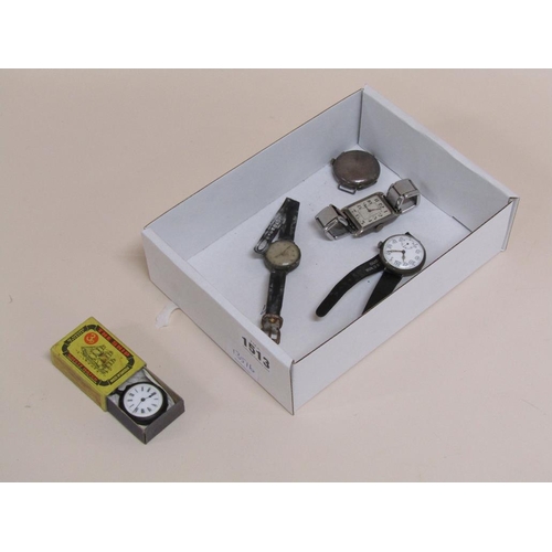 1513 - FOUR SILVER CASED WATCH MOVEMENTS AND A FOB WATCH