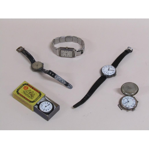 1513 - FOUR SILVER CASED WATCH MOVEMENTS AND A FOB WATCH