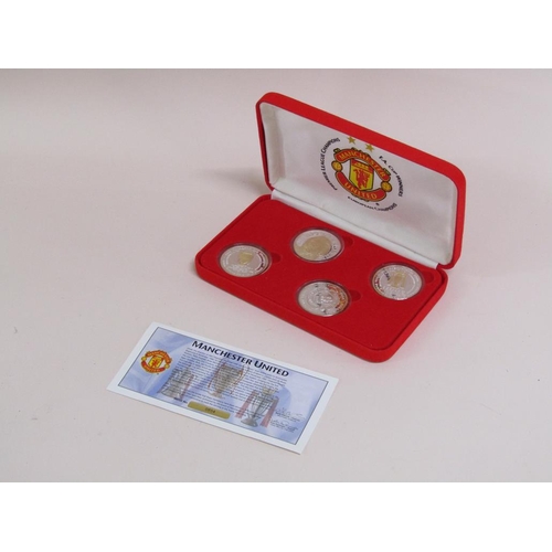 1515 - BOX SET OF MAN UTD TREBLE WINNERS SILVER GILT COMMEMORATIVE COINS