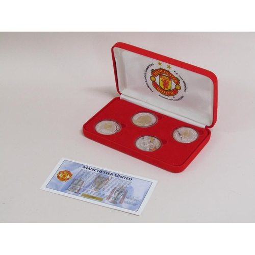 1515 - BOX SET OF MAN UTD TREBLE WINNERS SILVER GILT COMMEMORATIVE COINS