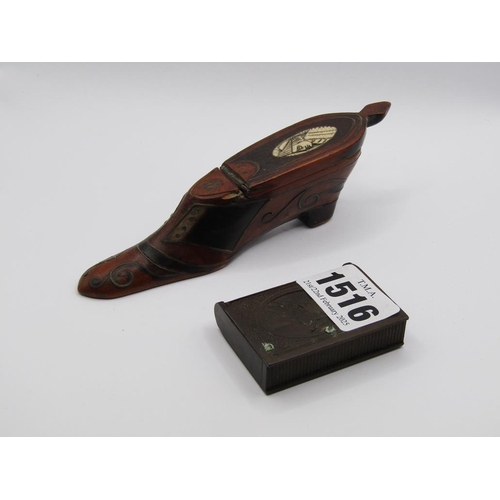 1516 - WOODEN SHOE SNUFF AND A BAKELITE VESTA