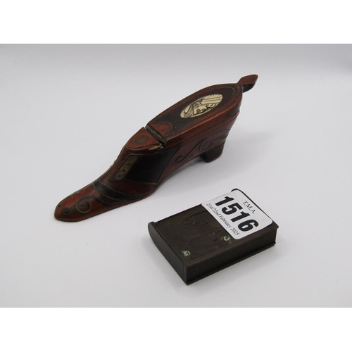 1516 - WOODEN SHOE SNUFF AND A BAKELITE VESTA