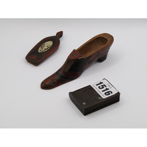 1516 - WOODEN SHOE SNUFF AND A BAKELITE VESTA