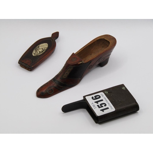 1516 - WOODEN SHOE SNUFF AND A BAKELITE VESTA