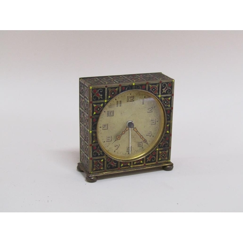 1524 - GILT METAL AND ENAMEL ALARM CLOCK