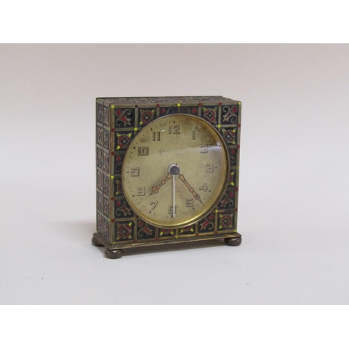 1524 - GILT METAL AND ENAMEL ALARM CLOCK