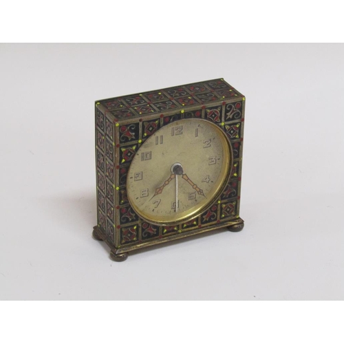 1524 - GILT METAL AND ENAMEL ALARM CLOCK