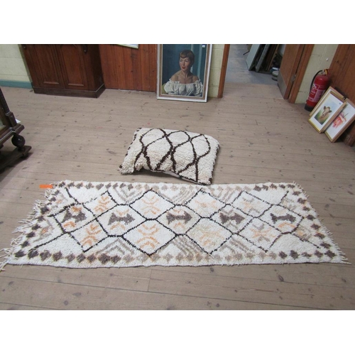 1920 - VINTAGE AZILAL MOROCCAN HAND WOVEN RUG TOGETHER WITH A BENI OURAIN CREAM AND BROWN MOROCCAN FLOOR CU... 