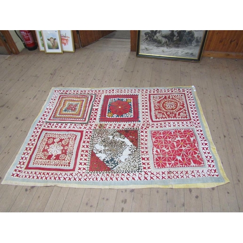 1922 - ANTIQUE PATCHWORK EMBROIDERY RUG - 134CM X 192CM