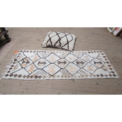 1920 - VINTAGE AZILAL MOROCCAN HAND WOVEN RUG TOGETHER WITH A BENI OURAIN CREAM AND BROWN MOROCCAN FLOOR CU... 