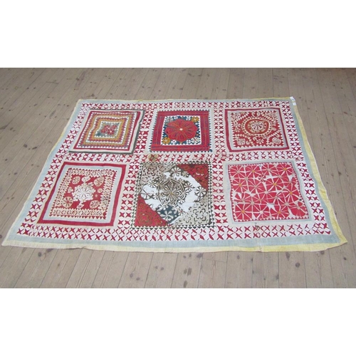 1922 - ANTIQUE PATCHWORK EMBROIDERY RUG - 134CM X 192CM