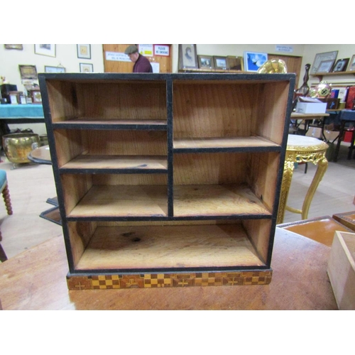 1376 - EARLY 20C PARQUETRY TABLE TOP CABINET OF FIVE SHORT AND ONE LONG DRAWER, 30CM W, 30CM H