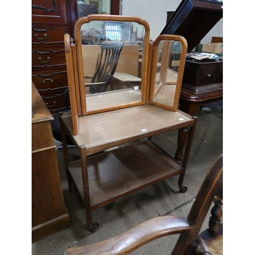 555 - TEAK TEA TROLLEY AND A FOLDING MIRROR