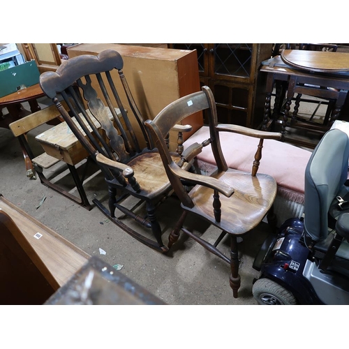 567 - VICTORIAN ROCKING CHAIR AND A 19c ARMCHAIR