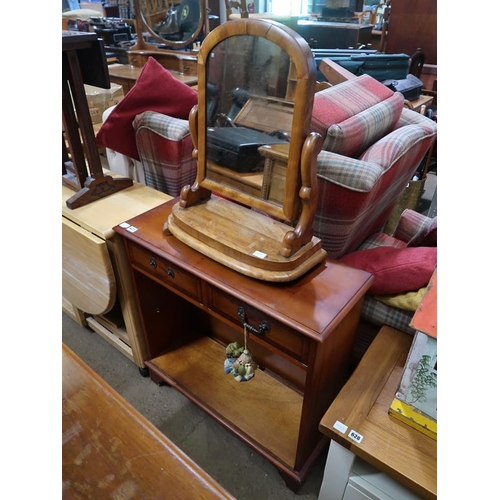 627 - YEW WOOD BOOKCASE AND A SWING MIRROR