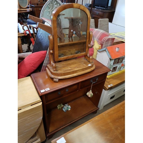 627 - YEW WOOD BOOKCASE AND A SWING MIRROR