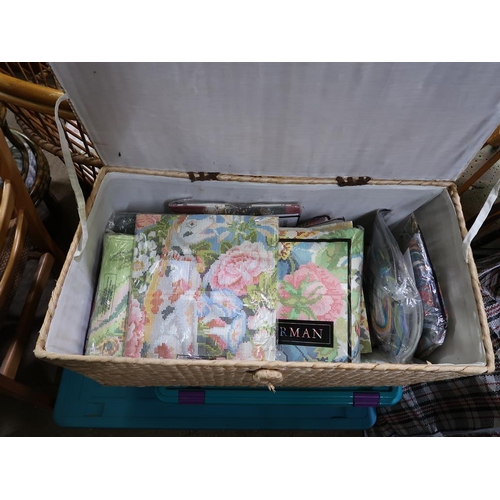 766 - PLASTIC TUBS, TAPESTRY, MATERIAL ETC