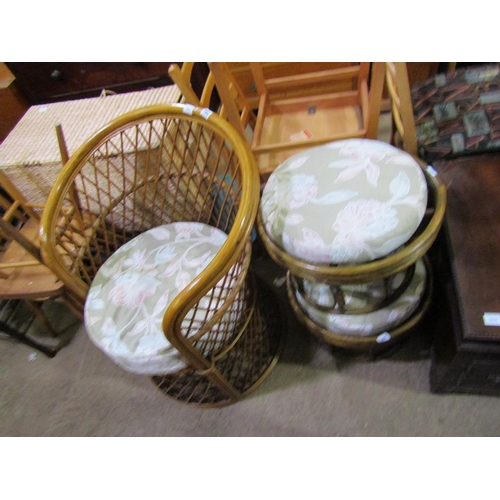 784 - THREE BAMBOO STOOLS AND CHAIR