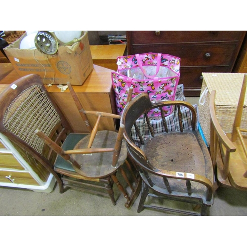 785 - THREE ERCOL CHAIRS AND THREE VICTORIAN CHAIRS