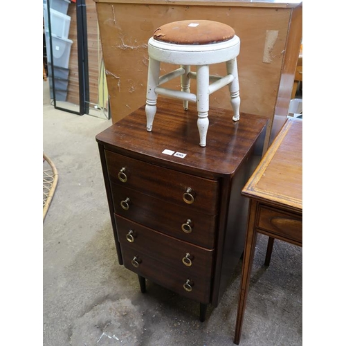 895 - MAHOGANY FOUR DRAWER CHEST AND A VICTORIAN STOOL