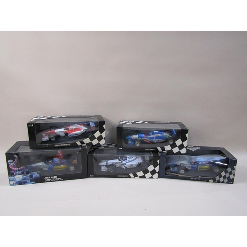 FIVE BOXED MINICHAMPS MODEL RACING CARS